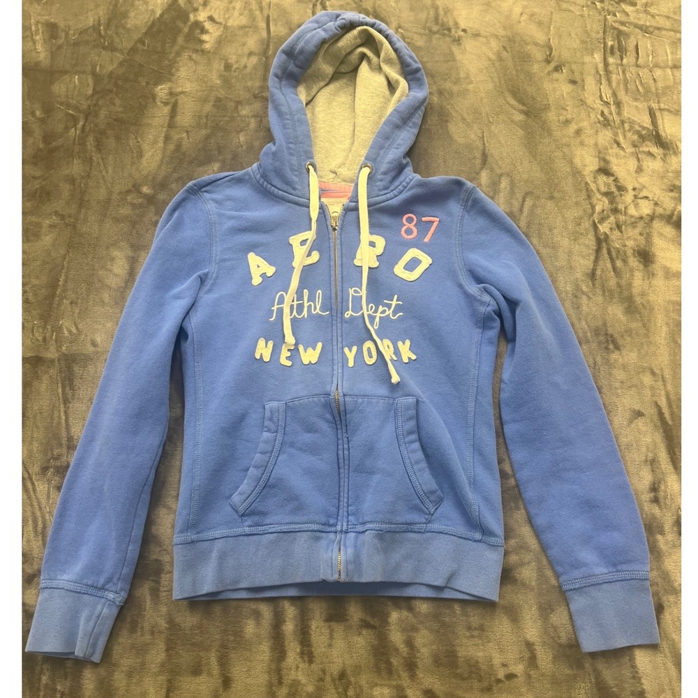 Aeropostale Hoodie Womens Medium Blue Pullover Fleece Long Sleeve Y2K Casual